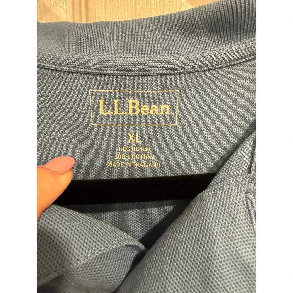 LL Bean Mens XL Blue Pique Cotton Short Sleeve Pocket Polo Shirt ODTL8